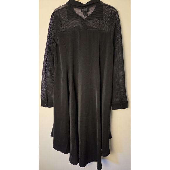 Gracia A-Line Long Sleeved Mesh Trim Shirt Dress Button Front Hi Lo Womens L - Picture 5 of 11